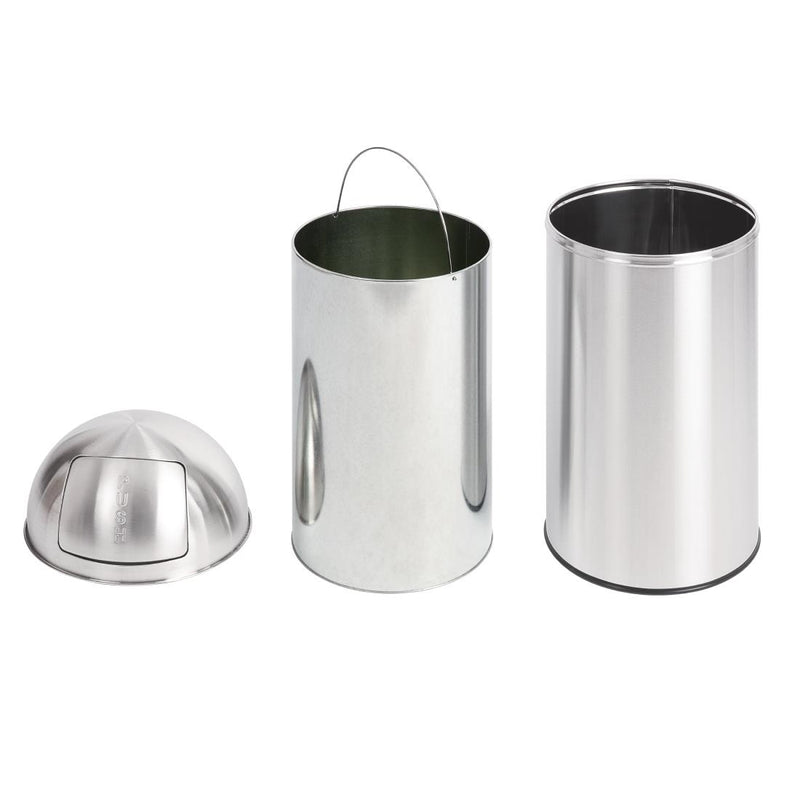 Bolero Stainless Steel Push Top Bullet Bin Silver 40Ltr