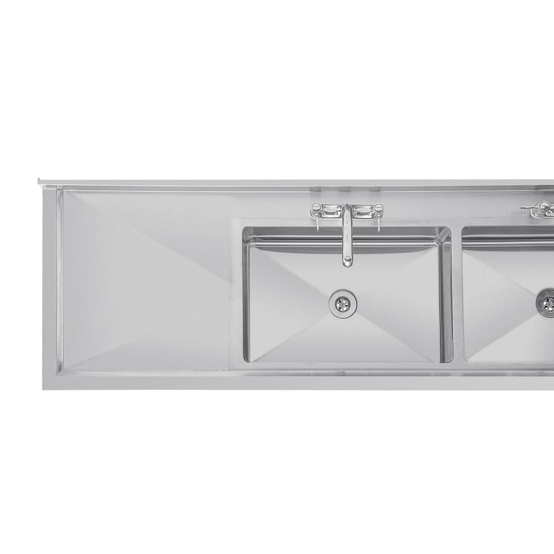 Vogue Stainless Steel Double Sink with Double Drainer 2400mm