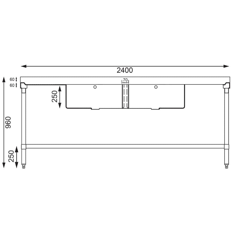 Vogue Stainless Steel Double Sink with Double Drainer 2400mm