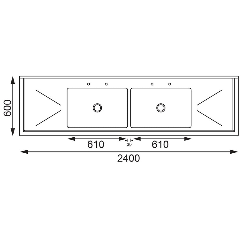 Vogue Stainless Steel Double Sink with Double Drainer 2400mm