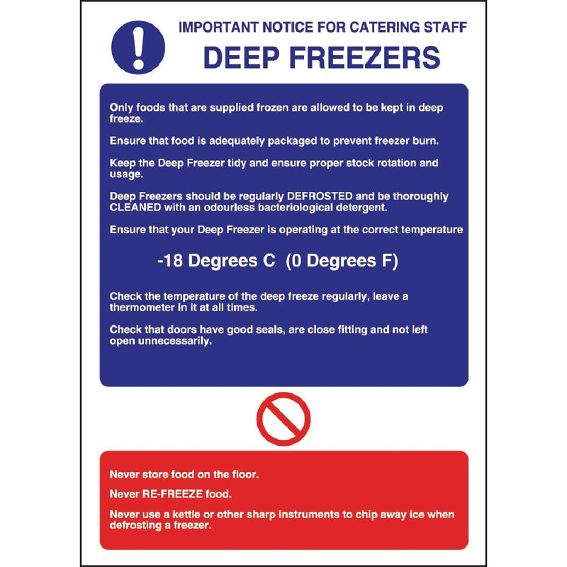 Vogue Deep Freezer Guidelines Sign