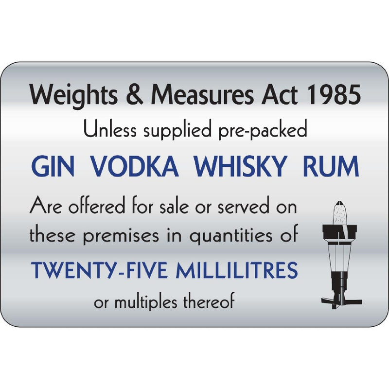 Vogue 25 ml Weights &amp; Measures Act Sign