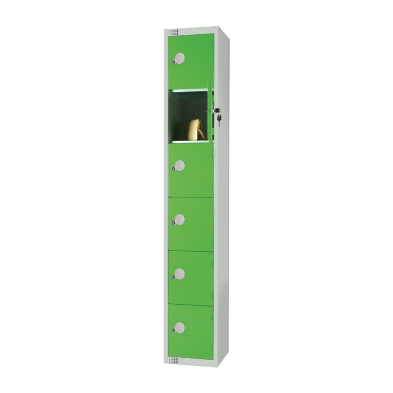 Elite-Schließfach mit sechs Türen, manueller Zahlenkombination, grün, mit abgeschrägter Oberseite