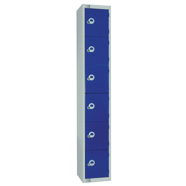 Elite-Schließfach mit sechs Türen, manuellem Zahlenschloss, blau