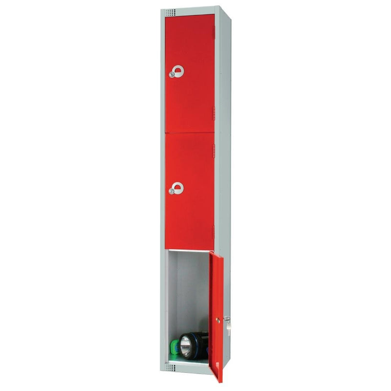 Elektronisches Elite-Kombinationsschließfach mit drei Türen und abgeschrägter Oberseite, Rot