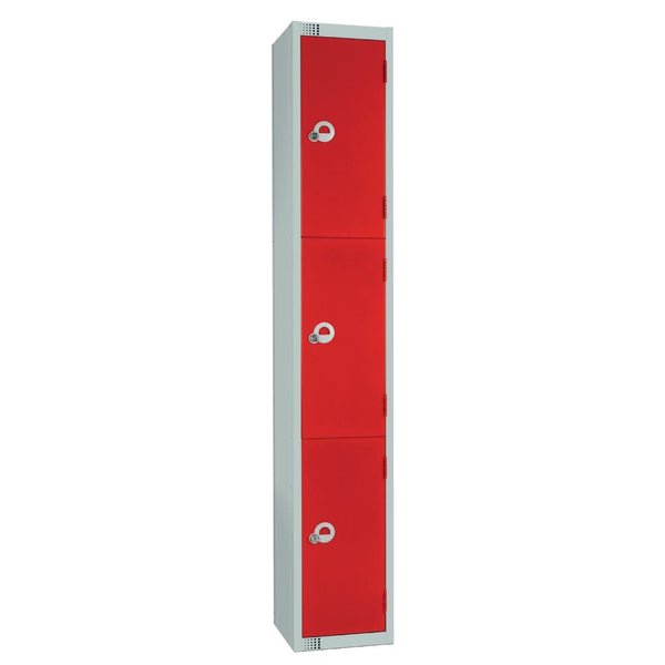 Elektronisches Elite-Kombinationsschließfach mit drei Türen und abgeschrägter Oberseite, Rot