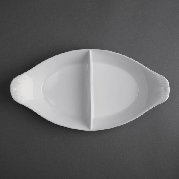 Olympia Whiteware Divided Oval Eared Dishes 290x 160mm (Pack of 6)