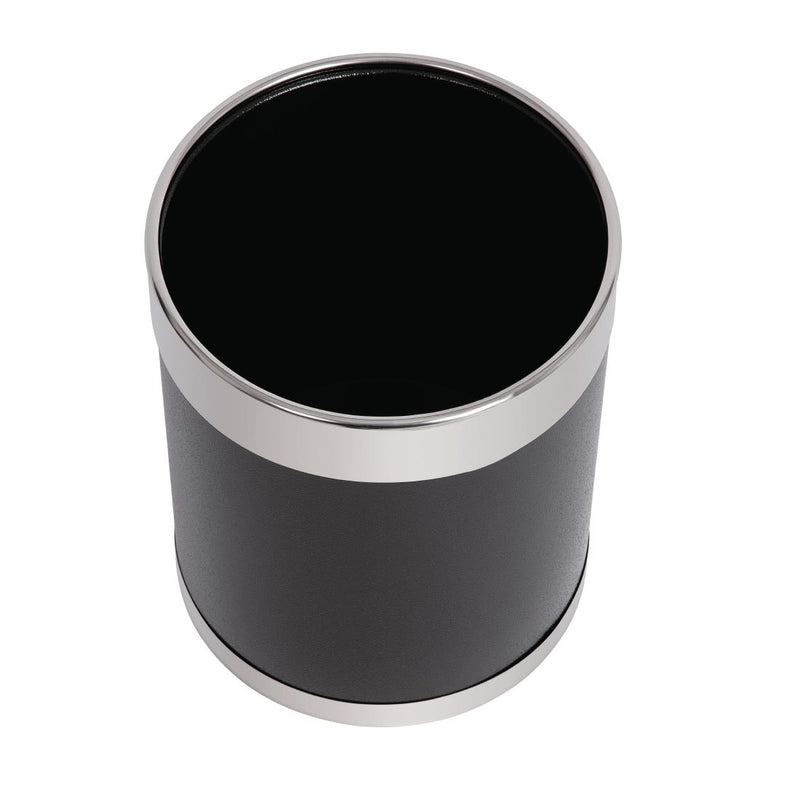 Bolero Black Waste Paper Bin with Silver Rim